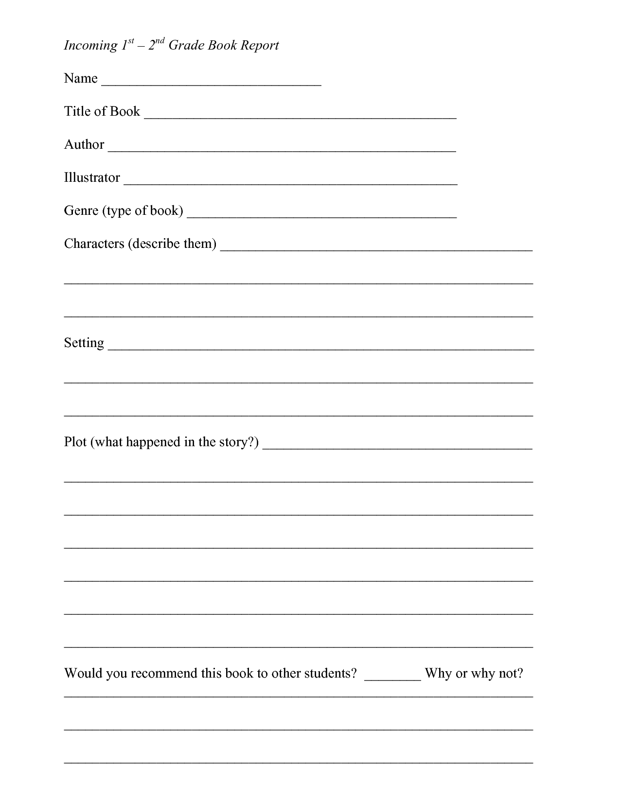 Book Report Template 2Nd Grade Free – Book Report Form Inside 4Th Grade Book Report Template
