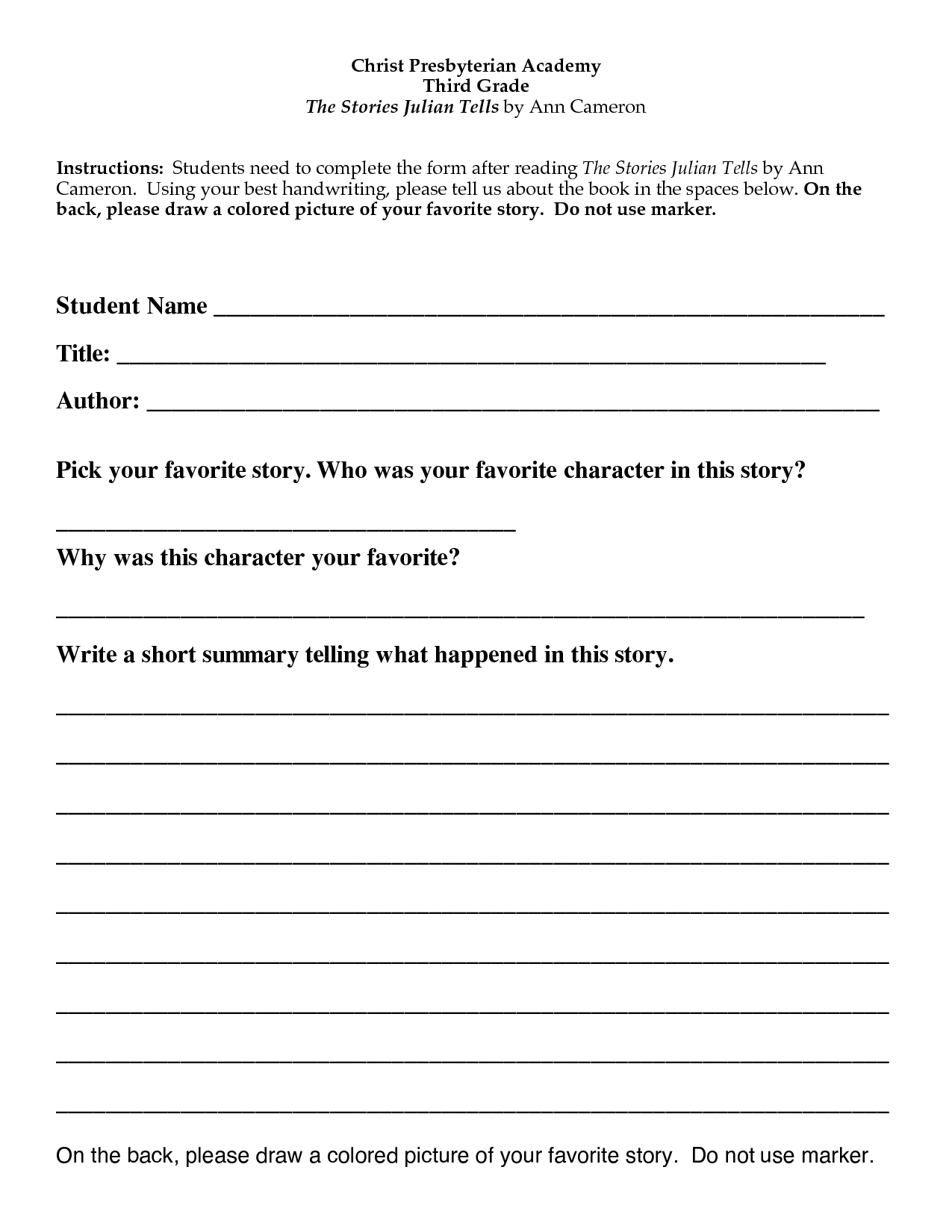 Book Report Template 4Th Grade ] – Book Review Worksheet 4Th With Book Report Template 3Rd Grade