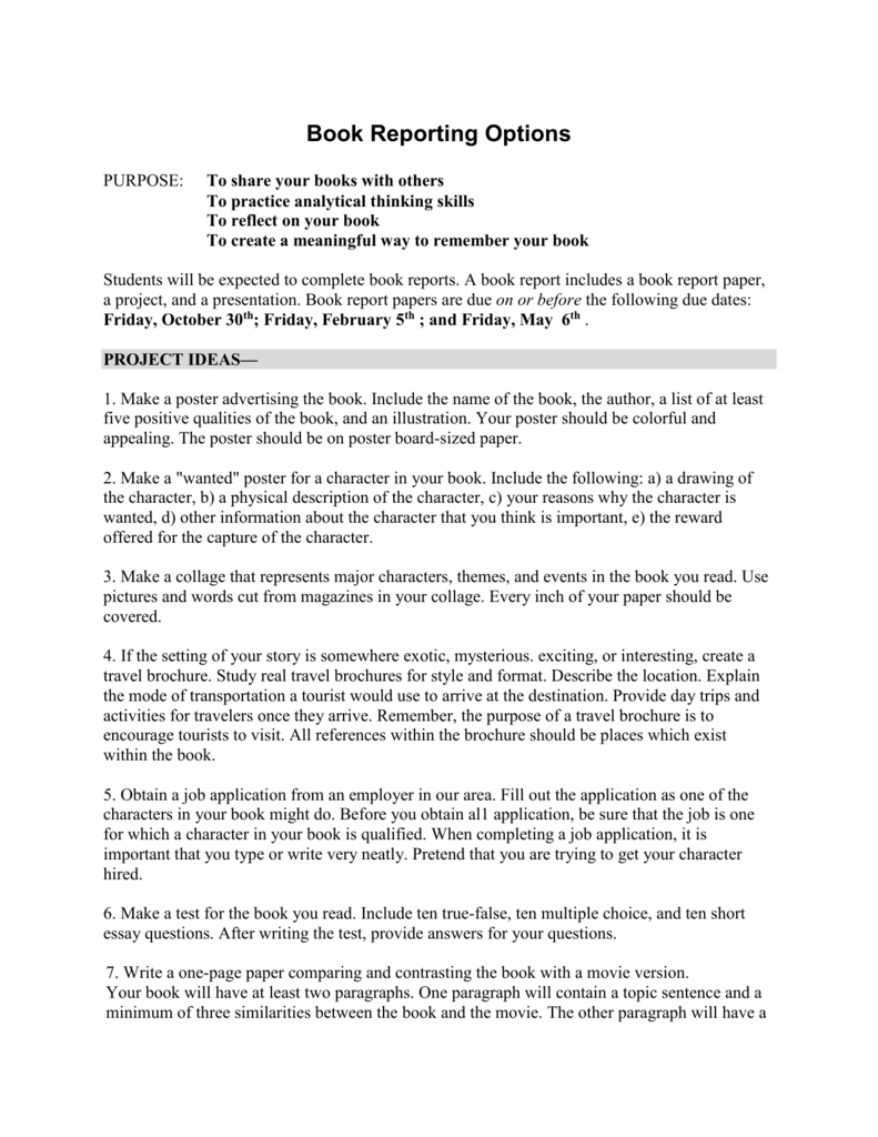 Book Reporting Options Pertaining To One Page Book Report Template