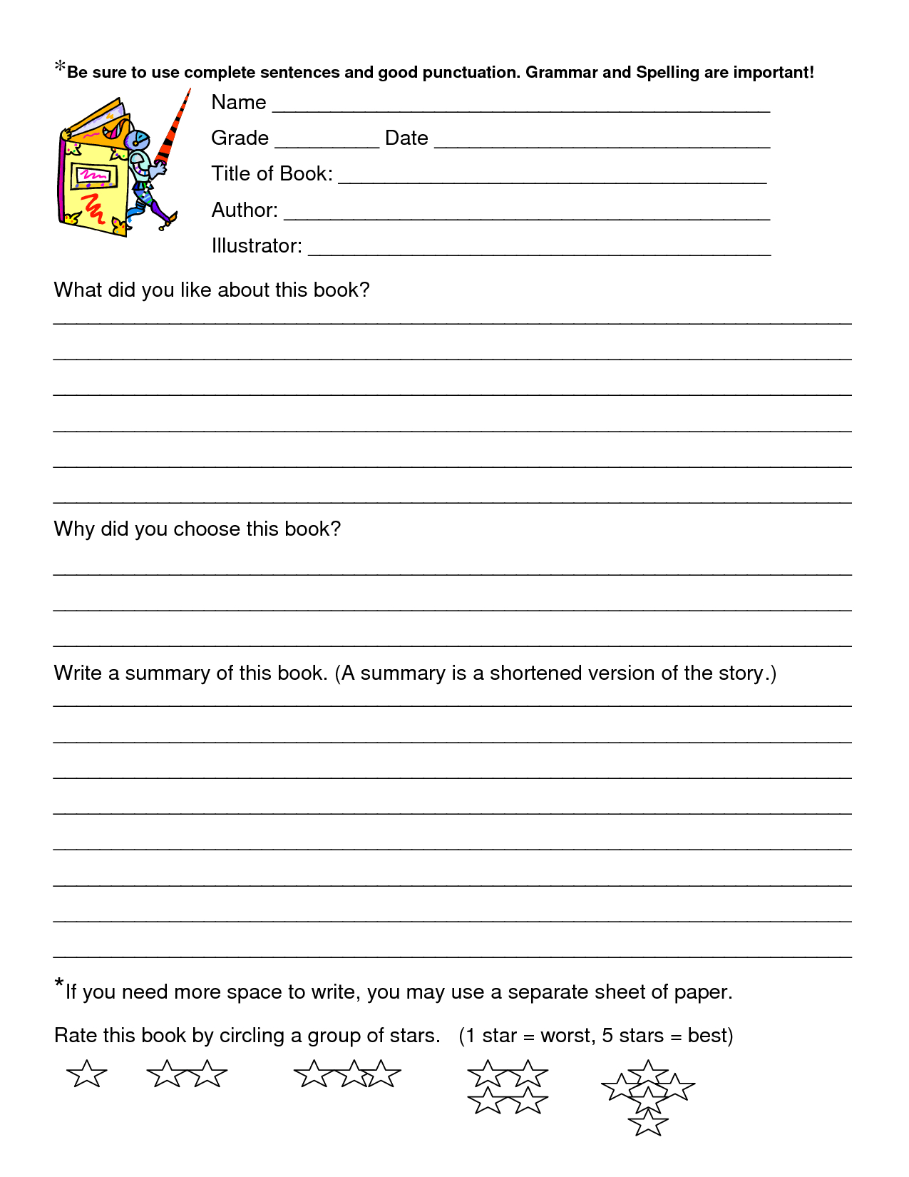 Book Review Worksheet Grade 5 | Printable Worksheets And Regarding Book Report Template Grade 1