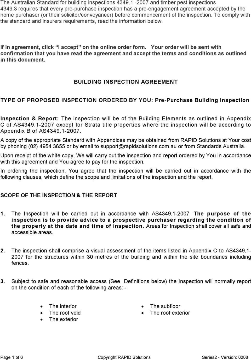Building Inspection Agreement. Type Of Proposed Inspection Intended For Pre Purchase Building Inspection Report Template