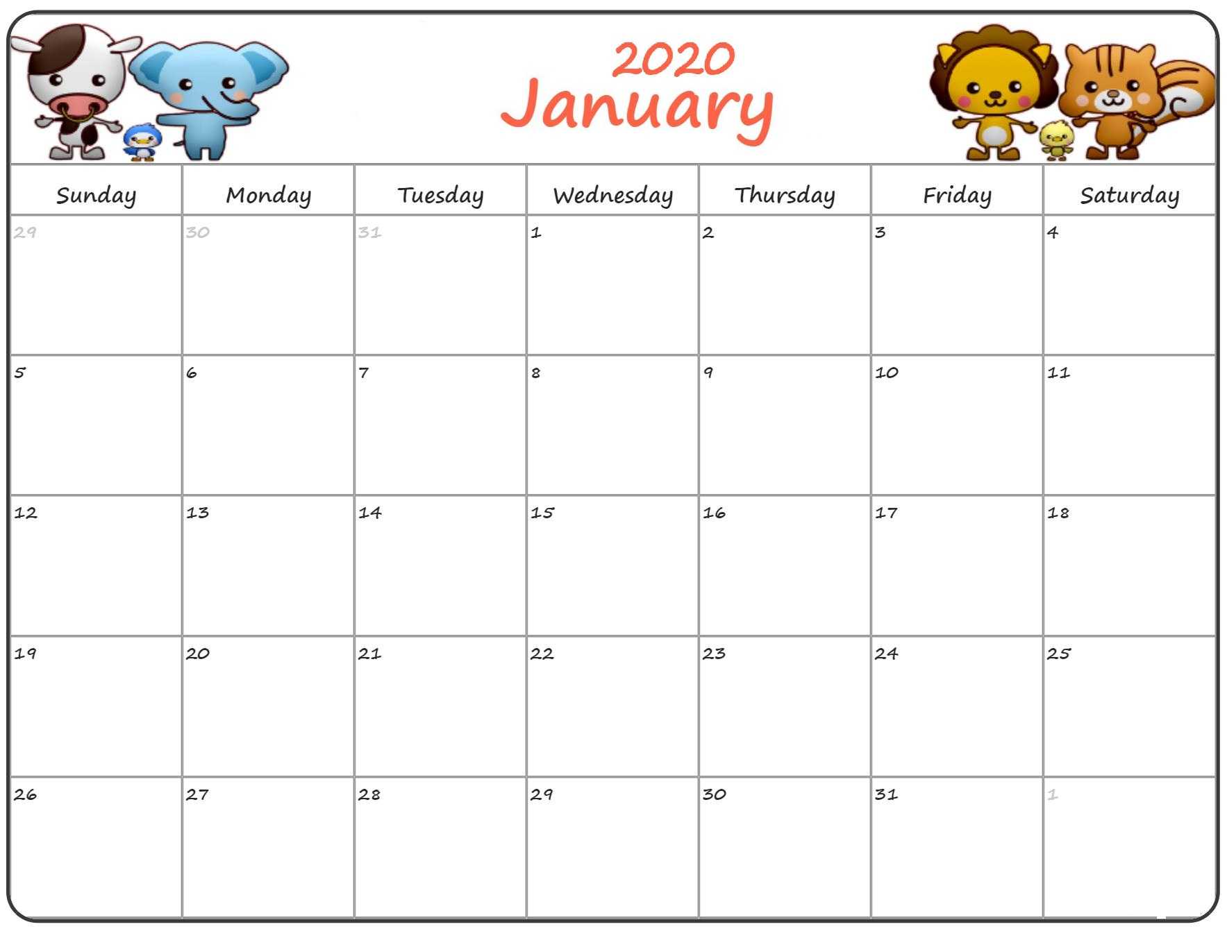 Calendar For January 2020 – Project Schedule Planning | Free Within Blank Calendar Template For Kids