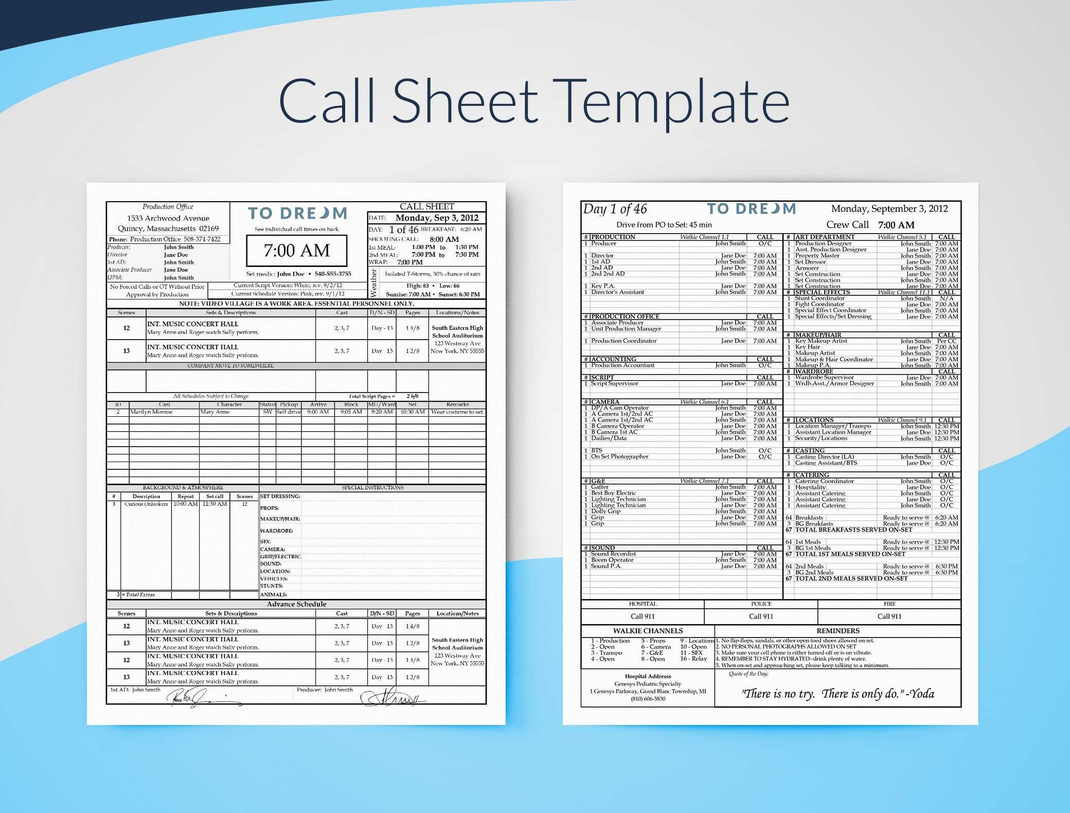 Call Sheet Template For Excel – Free Download | Sethero Pertaining To Sound Report Template