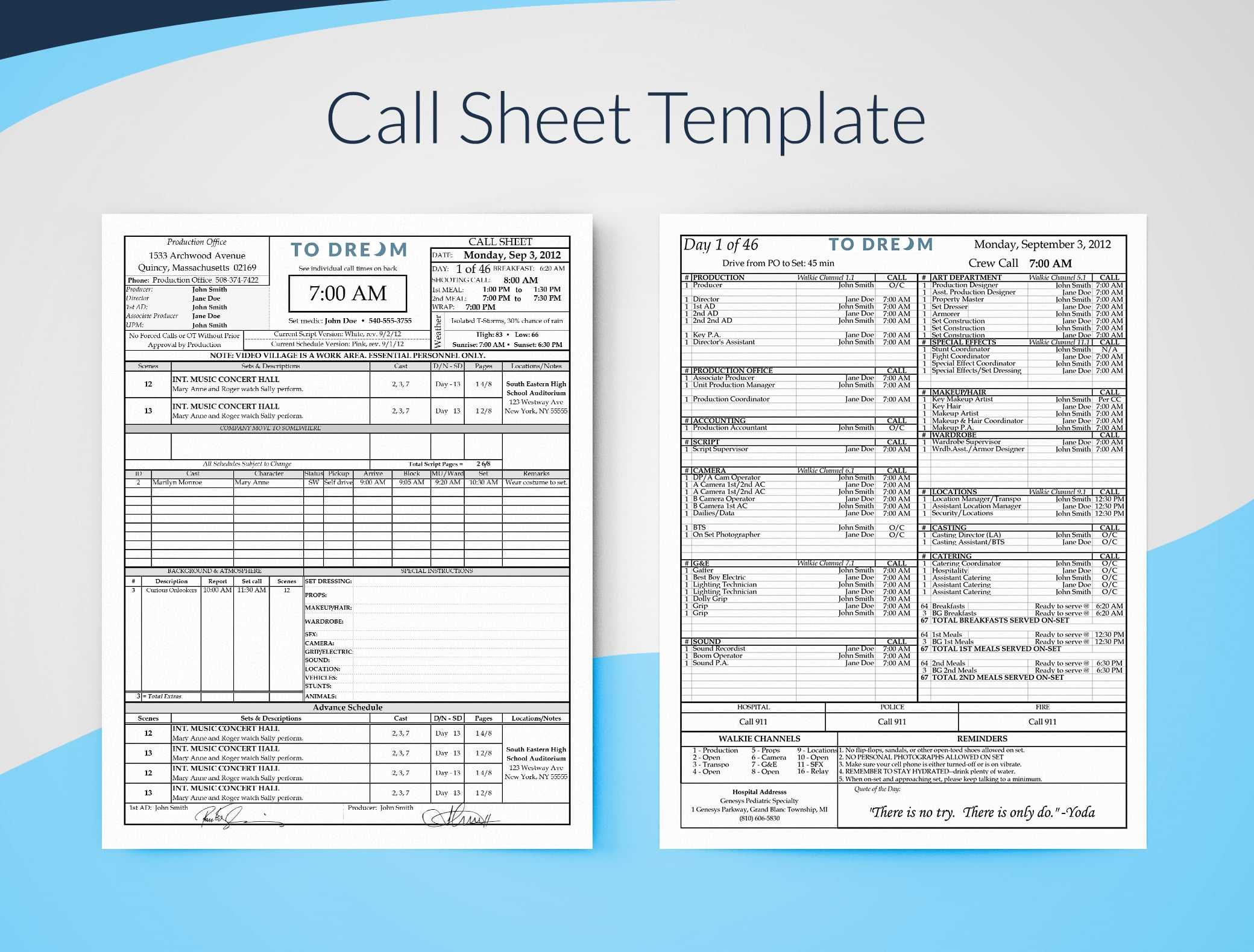 Call Sheet Template For Excel – Free Download | Sethero Pertaining To Sound Report Template