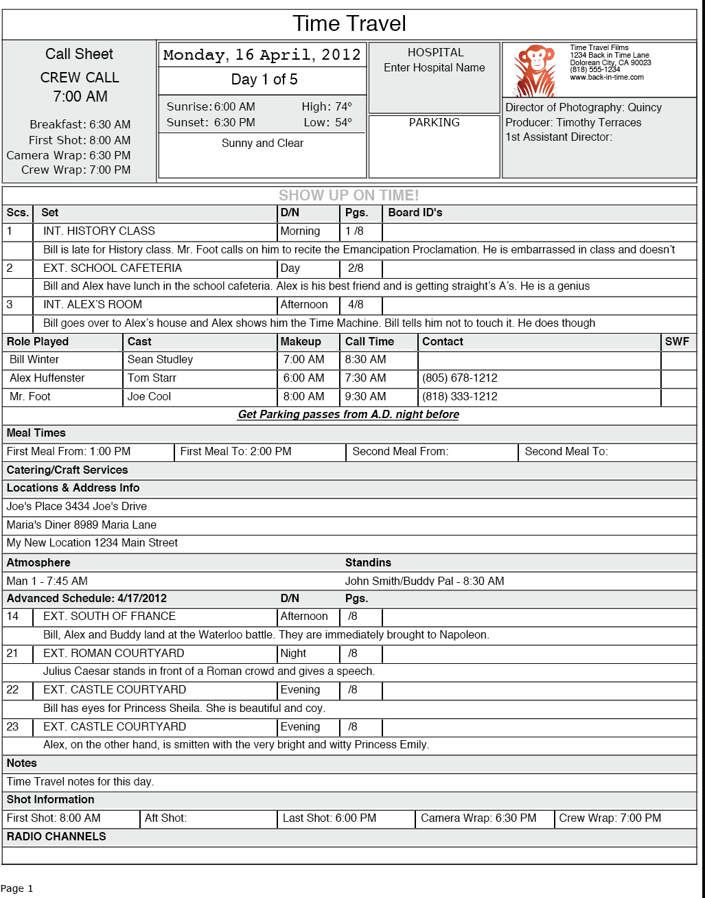 Call Sheet Templates – Calep.midnightpig.co With Film Call Sheet Template Word