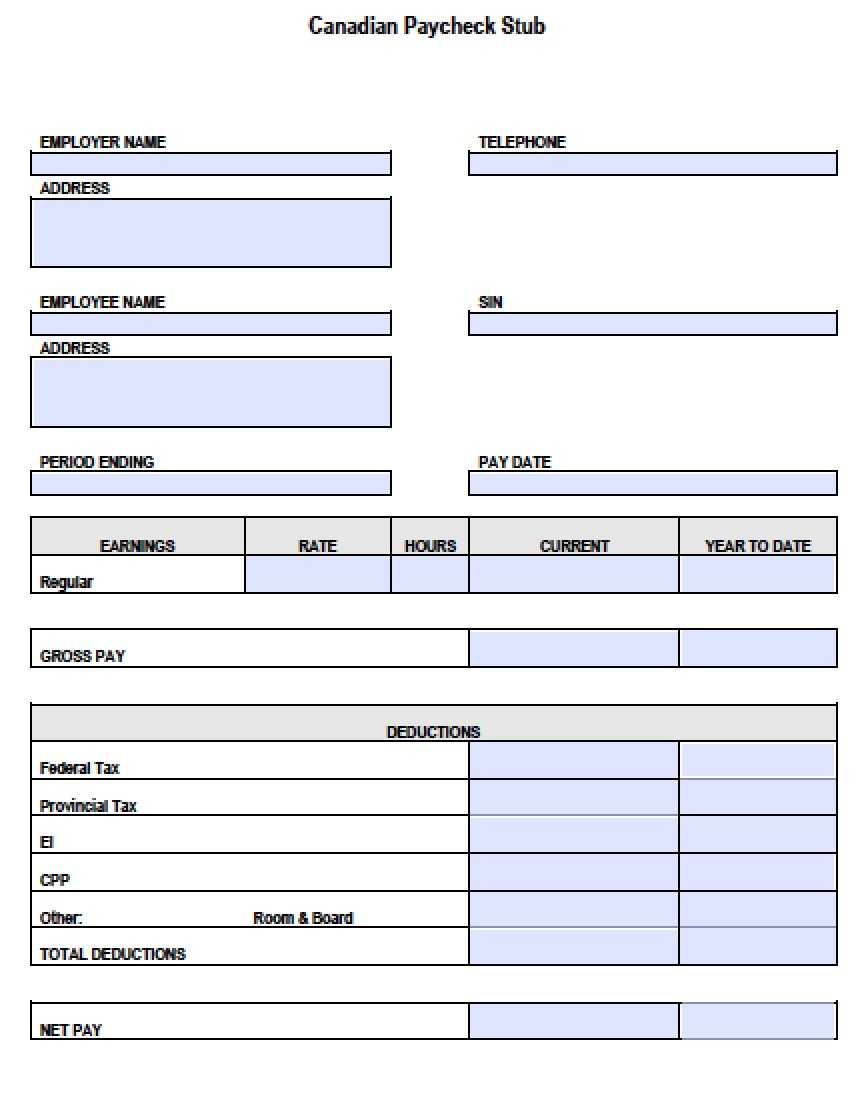 Canadian Employee Paycheck Stub Template Sample Free Intended For Blank Pay Stub Template Word