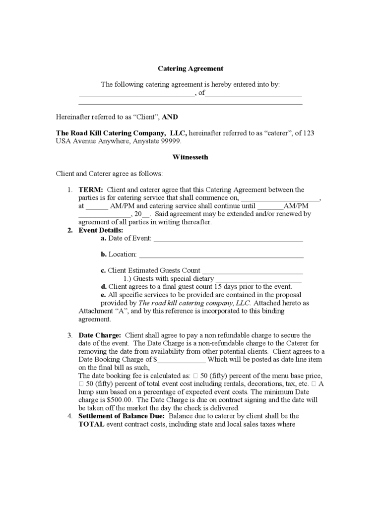 Catering Contract Template – 6 Free Templates In Pdf, Word Regarding Catering Contract Template Word