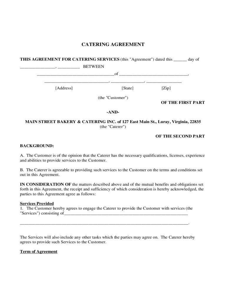 Catering Contract Template Word - Business Template Ideas Pertaining To Catering Contract Template Word