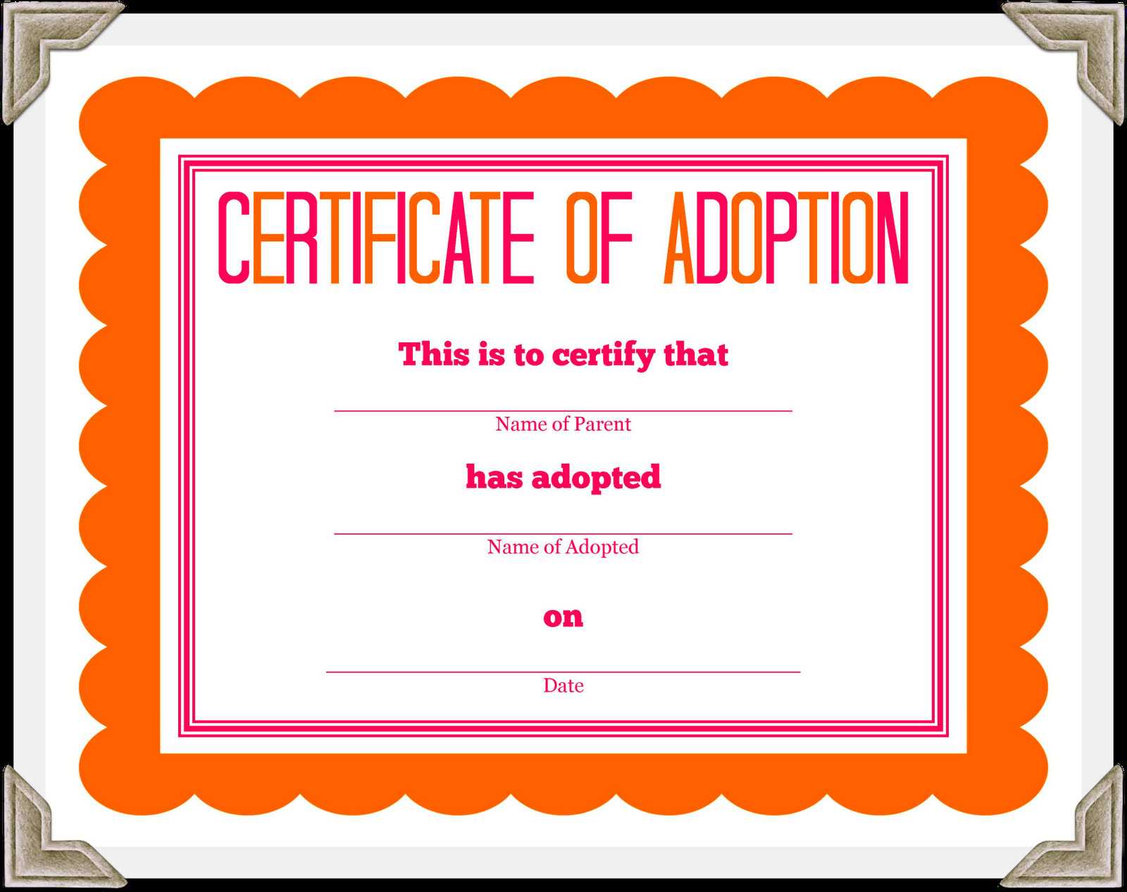 Certificate Of Adoption Template – Calep.midnightpig.co Intended For Blank Adoption Certificate Template
