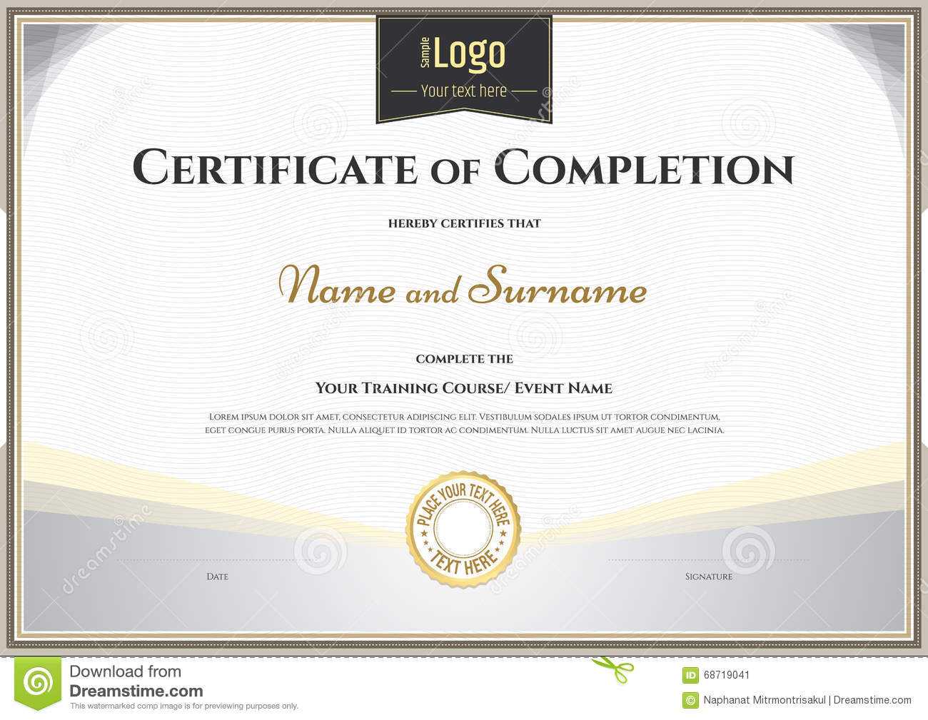 Certificate Of Completion Template In Vector For Achievement Within Blank Certificate Of Achievement Template