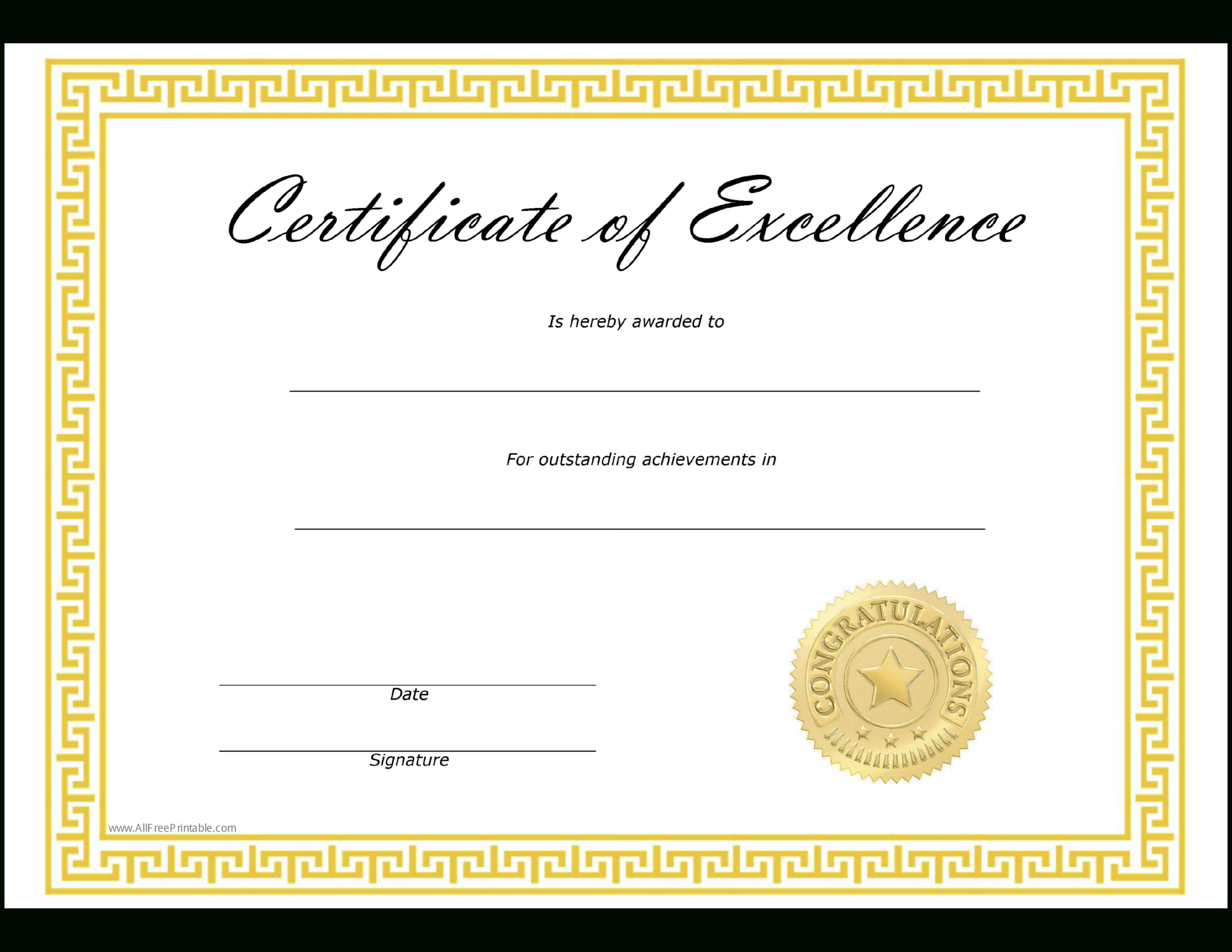 Certificates Of Excellence Templates – Calep.midnightpig.co Throughout Blank Certificate Of Achievement Template