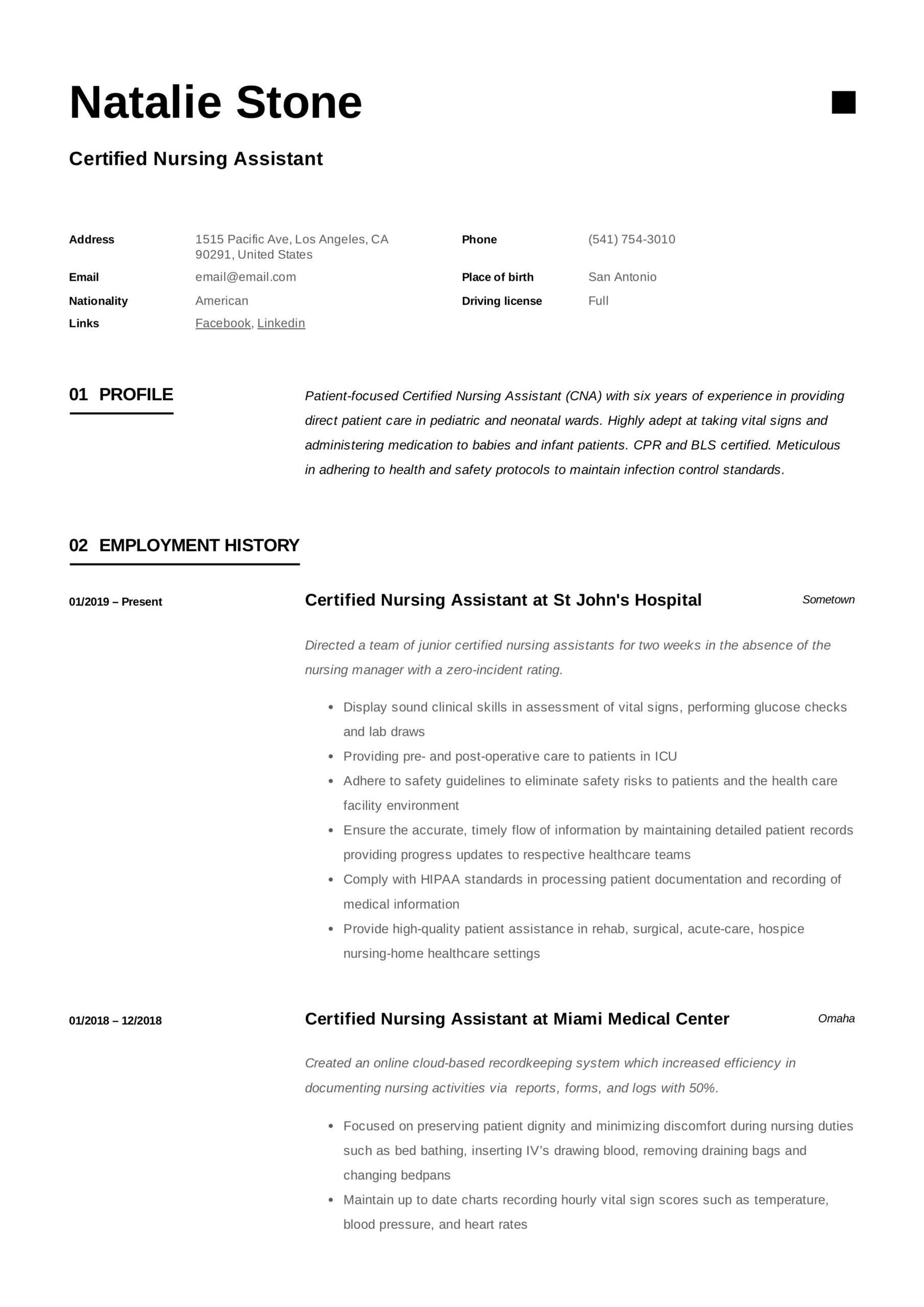 Certified Nursing Assistant Resume & Writing Guide | 12 Inside Nursing Assistant Report Sheet Templates