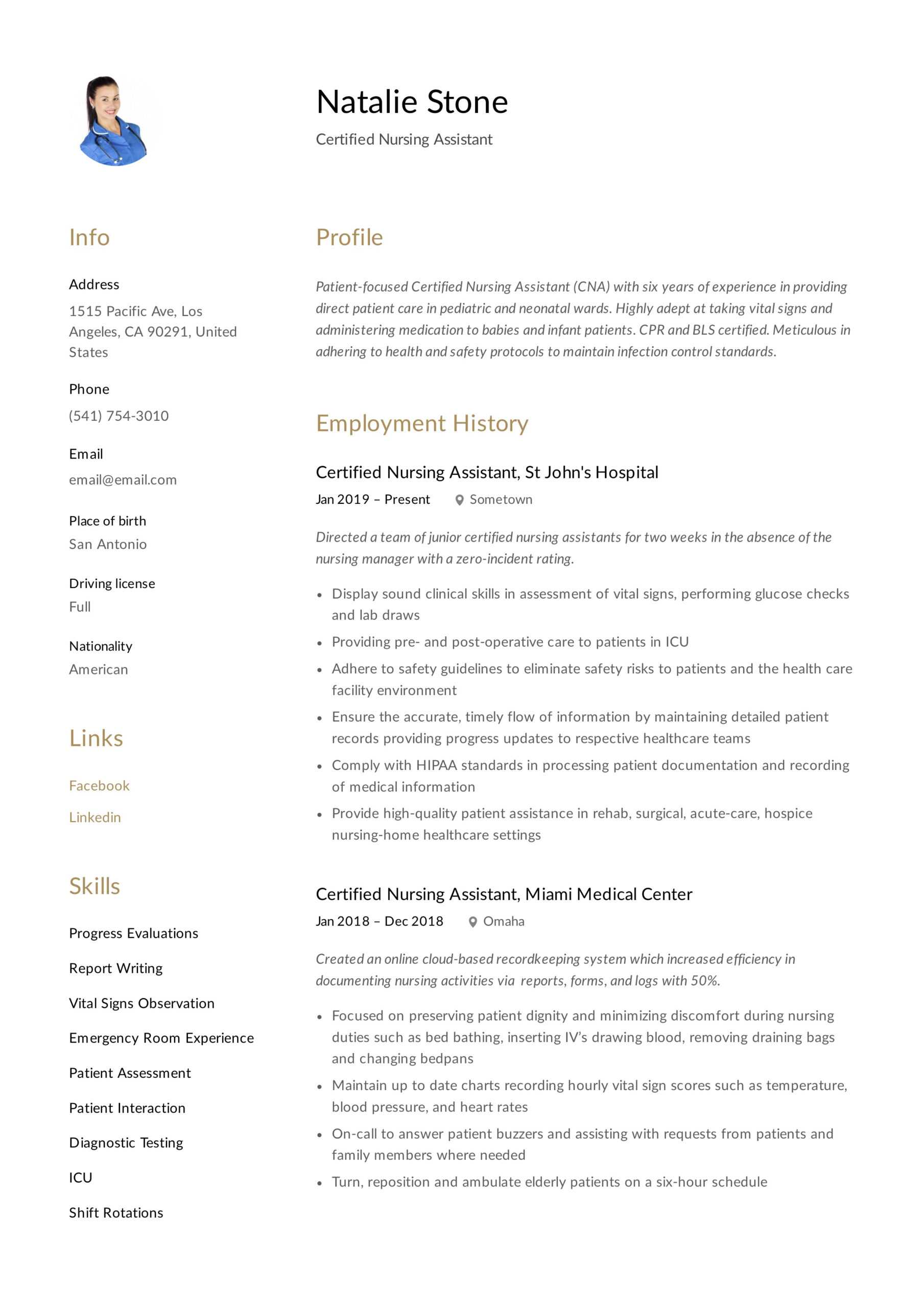 Certified Nursing Assistant Resume & Writing Guide | 12 Pertaining To Nursing Assistant Report Sheet Templates