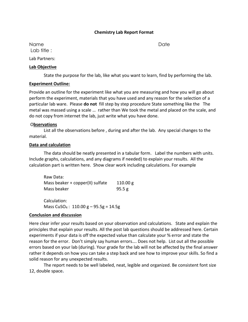Chemistry Lab Report Format Pertaining To Lab Report Throughout Chemistry Lab Report Template