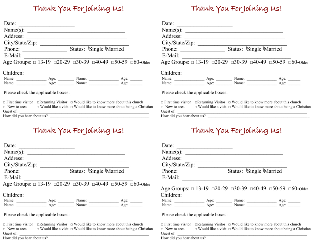 Church Contact Card Template – Dalep.midnightpig.co Regarding Church Visitor Card Template Word
