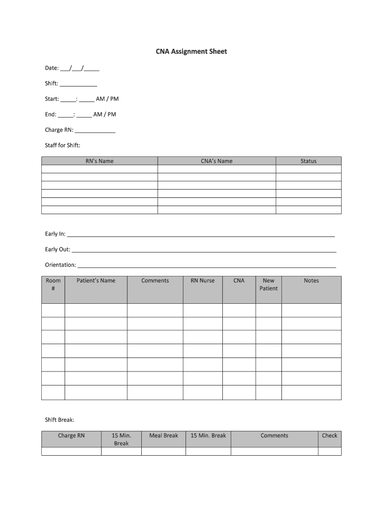 Cna Assignment Sheet Templates - Fill Online, Printable For Nursing Assistant Report Sheet Templates