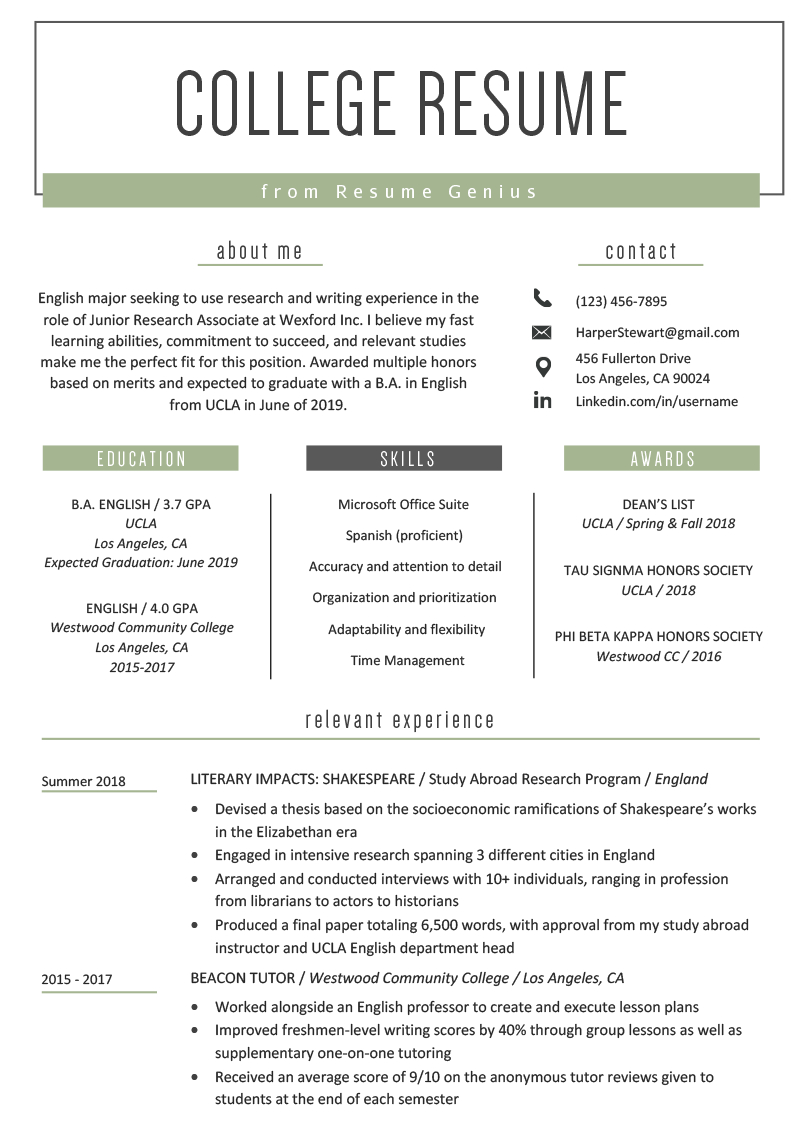 College Student Resume Sample & Writing Tips | Resume Genius With College Student Resume Template Microsoft Word