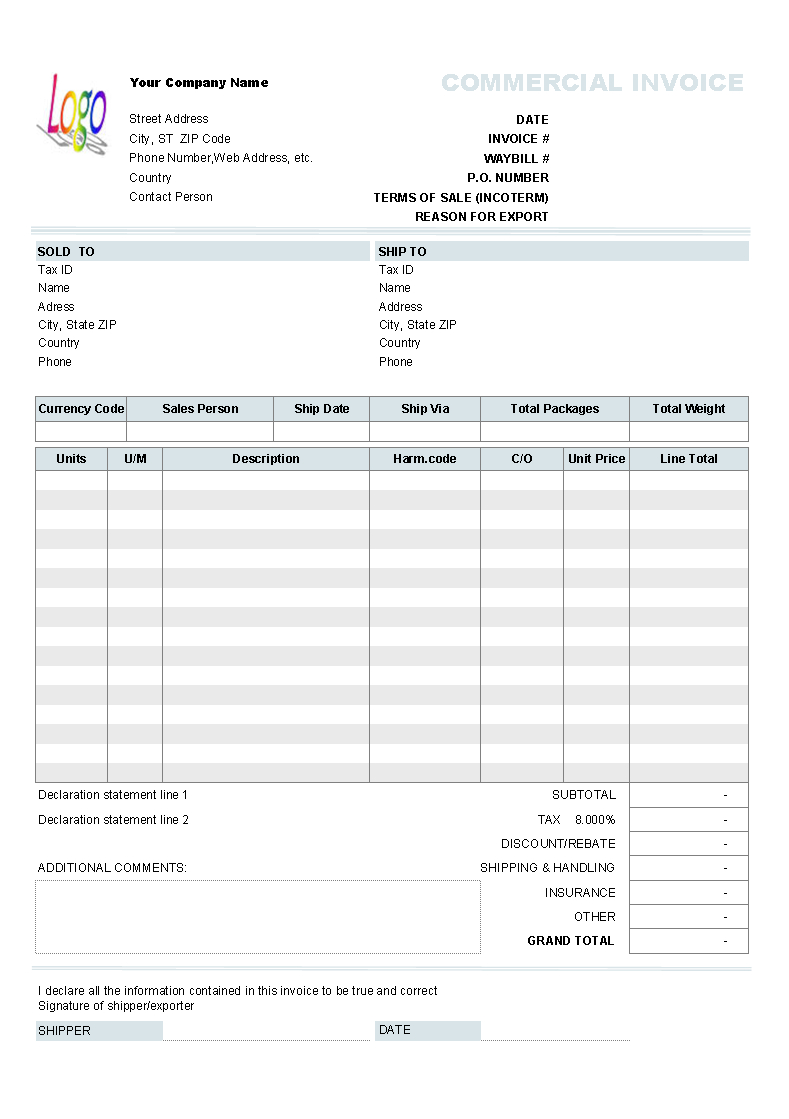 Commercial Invoice Doc – Dalep.midnightpig.co With Regard To Commercial Invoice Template Word Doc