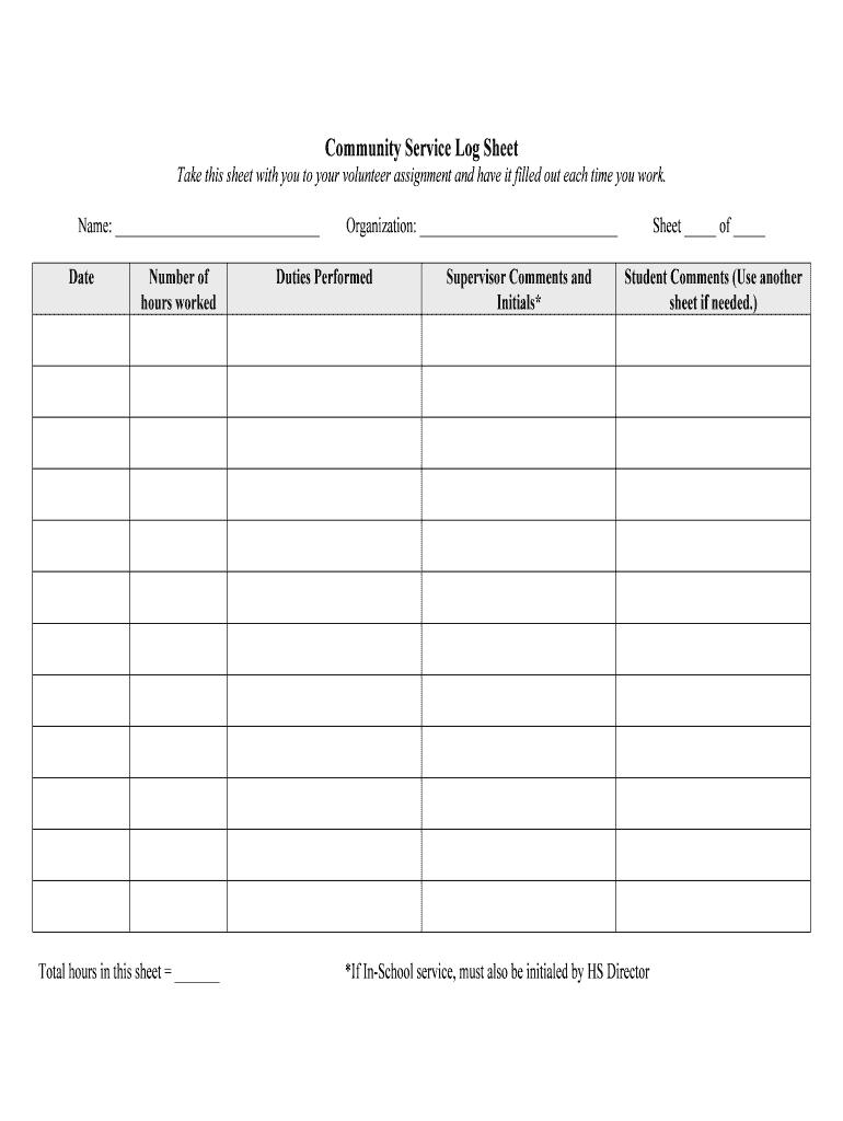 Community Service Log Sheet - Fill Out And Sign Printable Pdf Template |  Signnow Inside Community Service Template Word