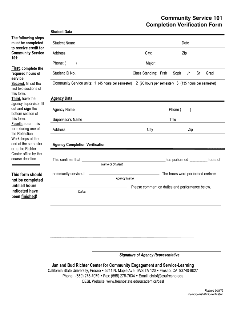 Completion Of Community Service Form – Fill Online Pertaining To Community Service Template Word