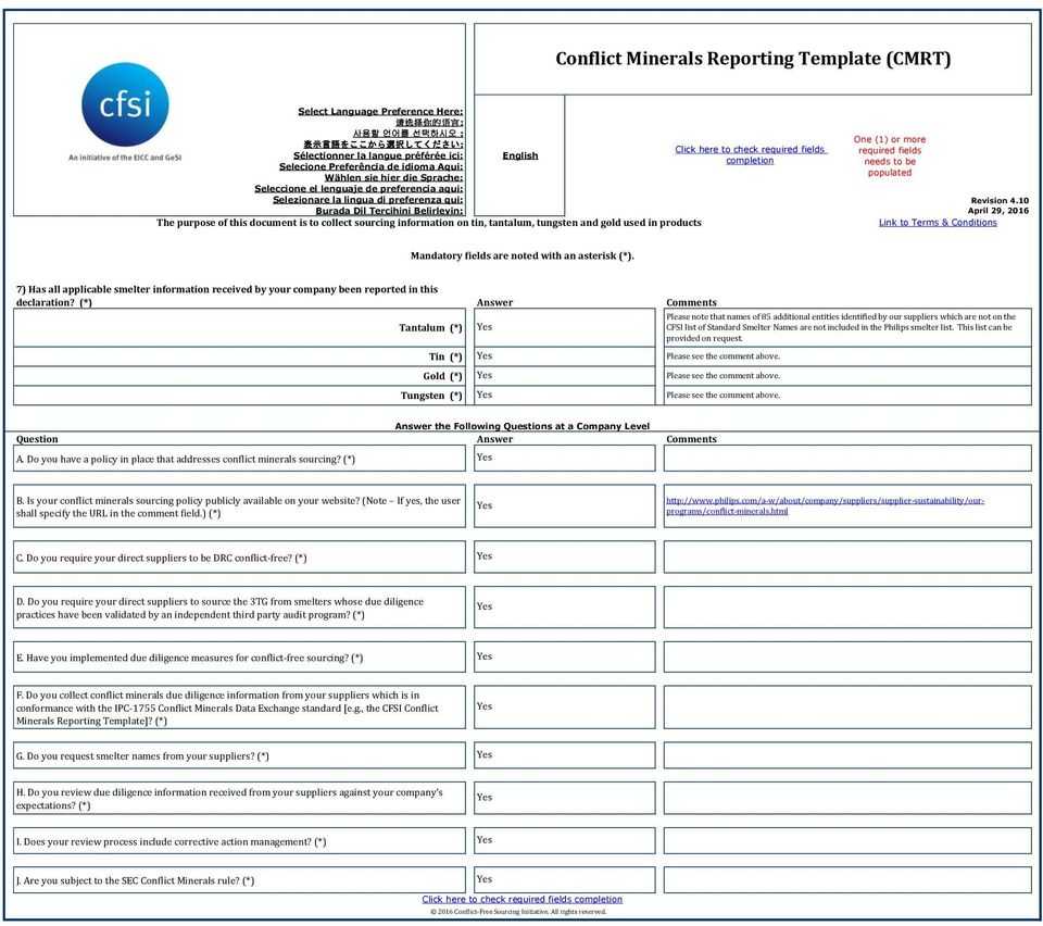 Conflict Minerals Reporting Template (Cmrt) - Pdf Free Download Regarding Conflict Minerals Reporting Template