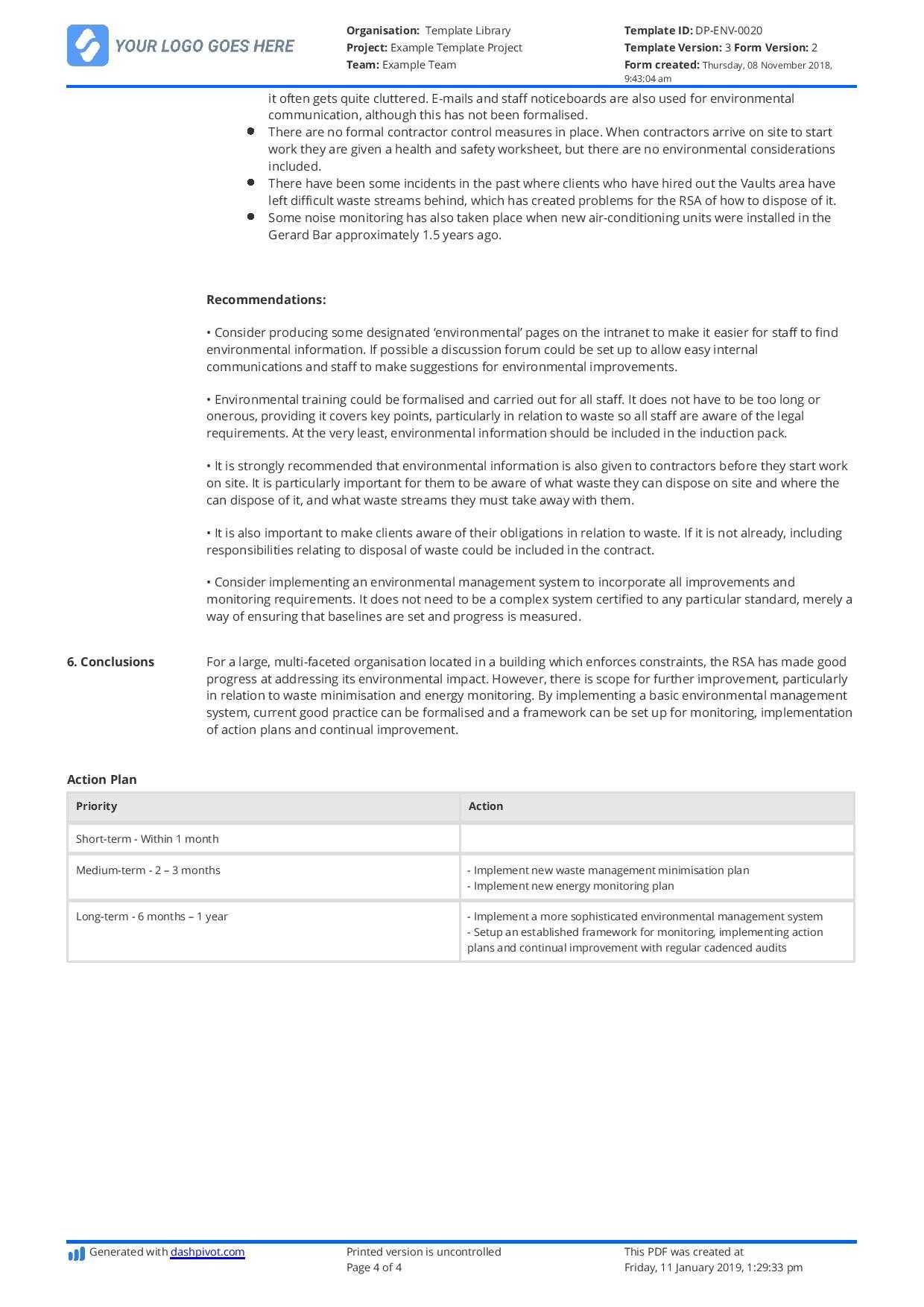 Construction Audit Report Sample: For Safety, Quality Pertaining To Environmental Impact Report Template