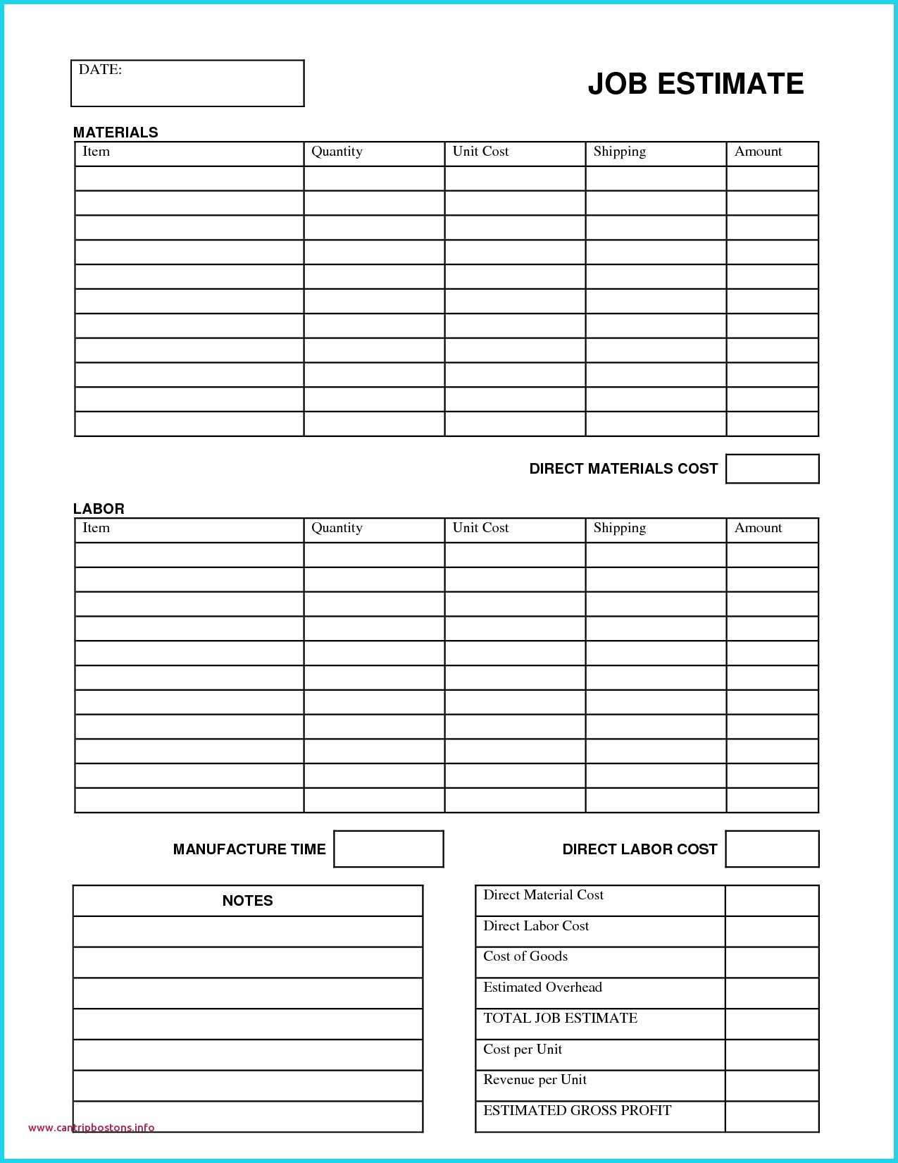 Construction Estimation Worksheet | Printable Worksheets And Pertaining To Blank Estimate Form Template