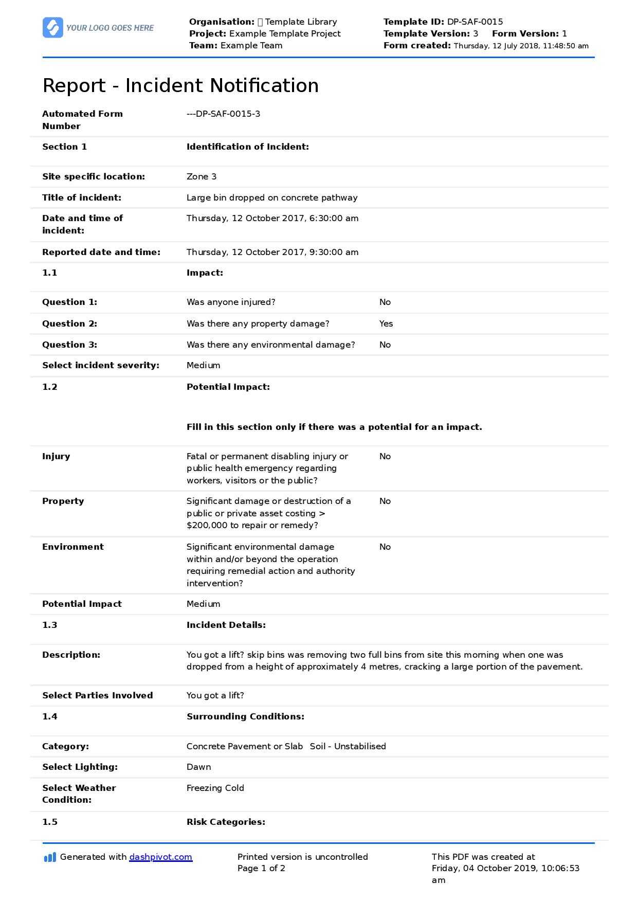 Construction Incident Report Template (Free & Editable Form) With Regard To Construction Accident Report Template