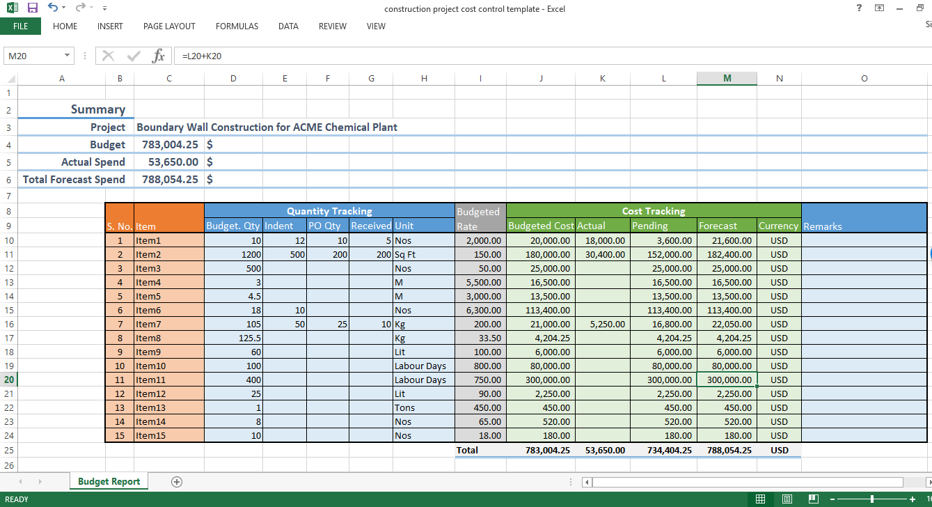 Construction Project Cost Control Excel Template Workpack For Job Cost Report Template Excel