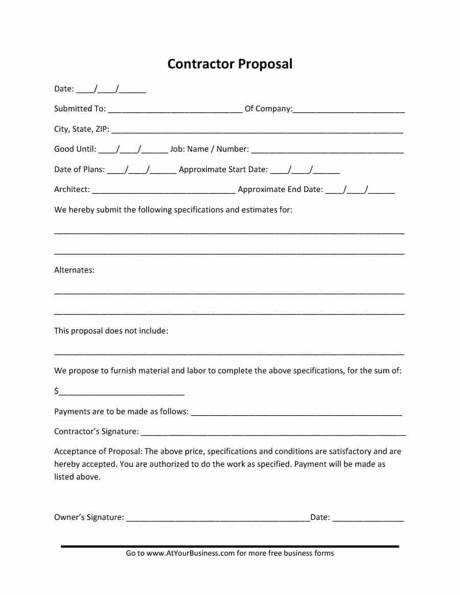 Construction Proposal Forms Free Download – Dalep.midnightpig.co With Free Construction Proposal Template Word
