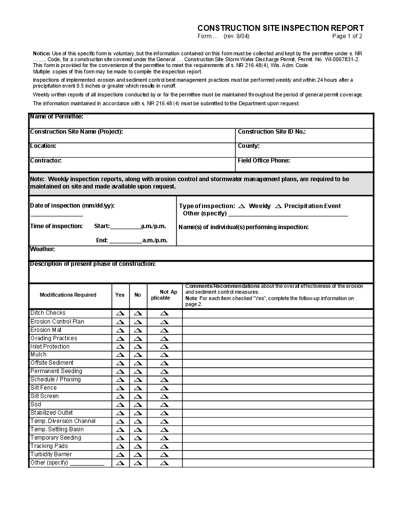 Construction Site Inspection Report | Templates At Regarding Check Out Report Template