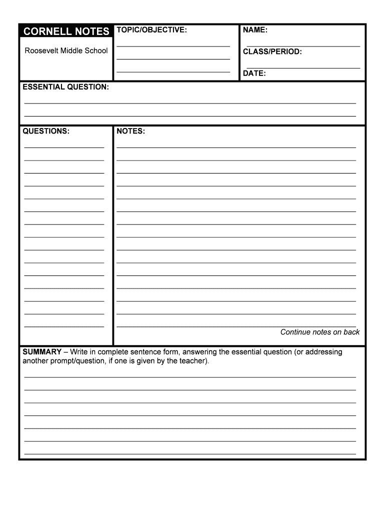 Cornell Notes Template – Fill Online, Printable, Fillable With Regard To Cornell Note Template Word