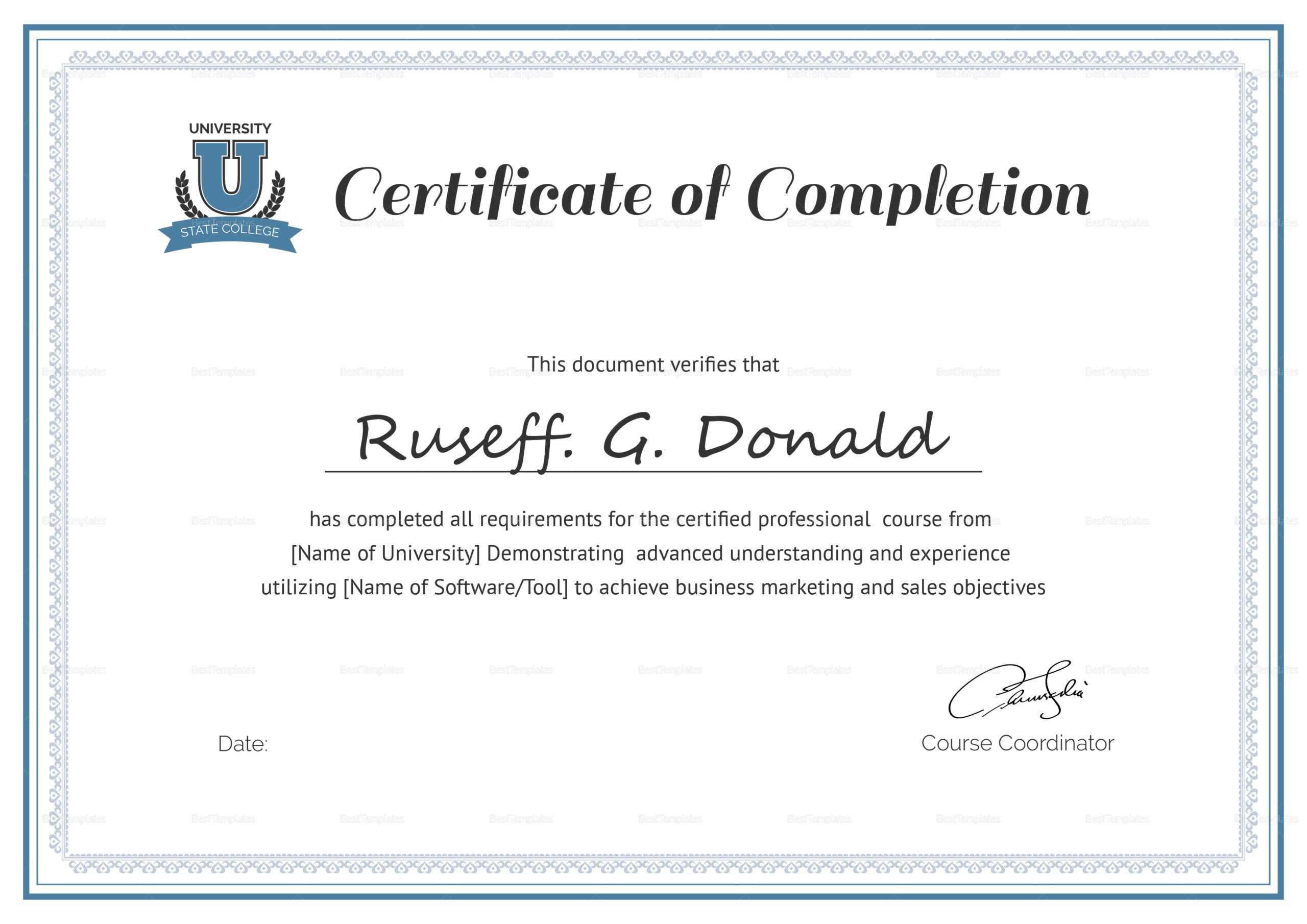 Course Completion Certificate Format Word – Calep.midnightpig.co With Regard To Training Certificate Template Word Format