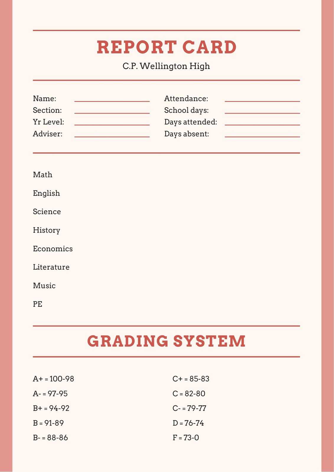 Cream And Pink High School Report Card – Templatescanva With Boyfriend Report Card Template