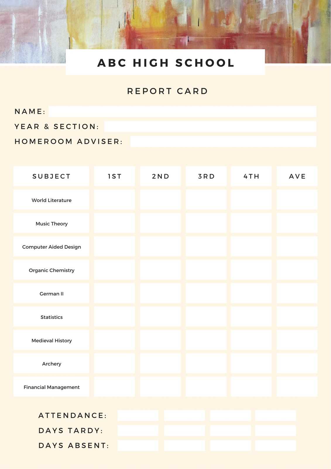 Cream White High School Report Card – Templatescanva Within Boyfriend Report Card Template
