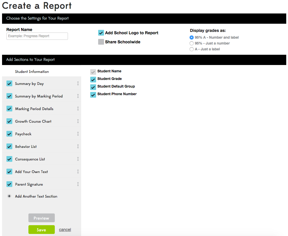 Create A New Student Report – Kickboard Support Center Regarding Daily Behavior Report Template