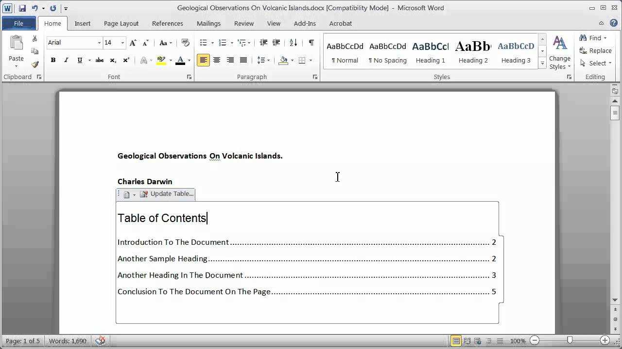 Creating A Table Of Contents In A Word Document – Part 1 For Contents Page Word Template