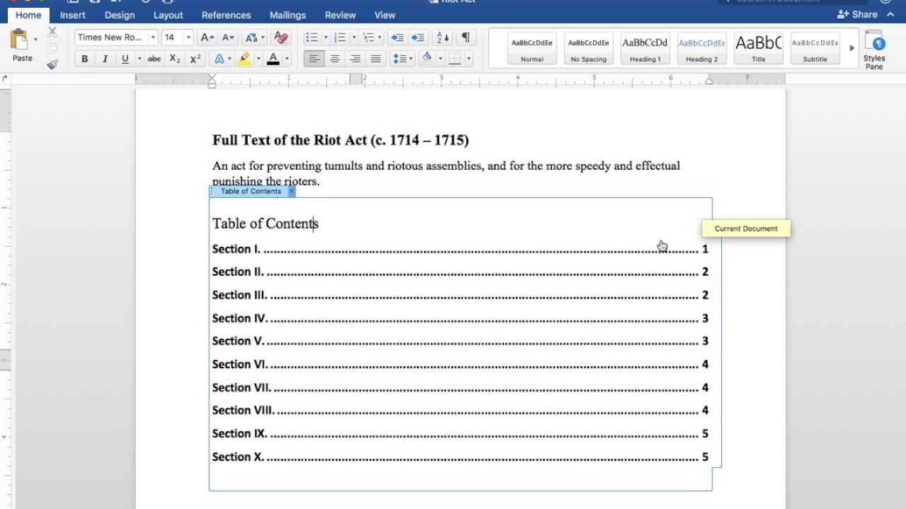 Creating A Table Of Contents In Word 2016 For Mac (See Note Below For  Headings Video Link) Intended For Contents Page Word Template