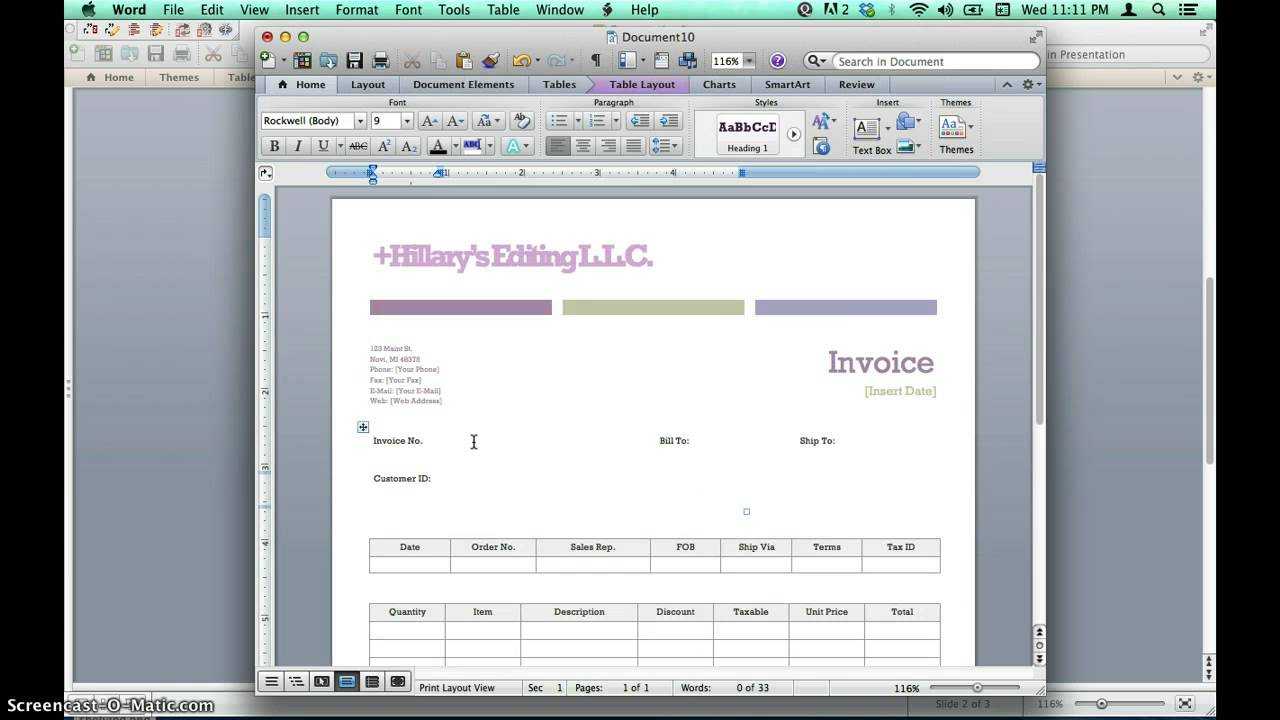 Creating Invoices Using Microsoft Word Templates In Invoice Template Word 2010