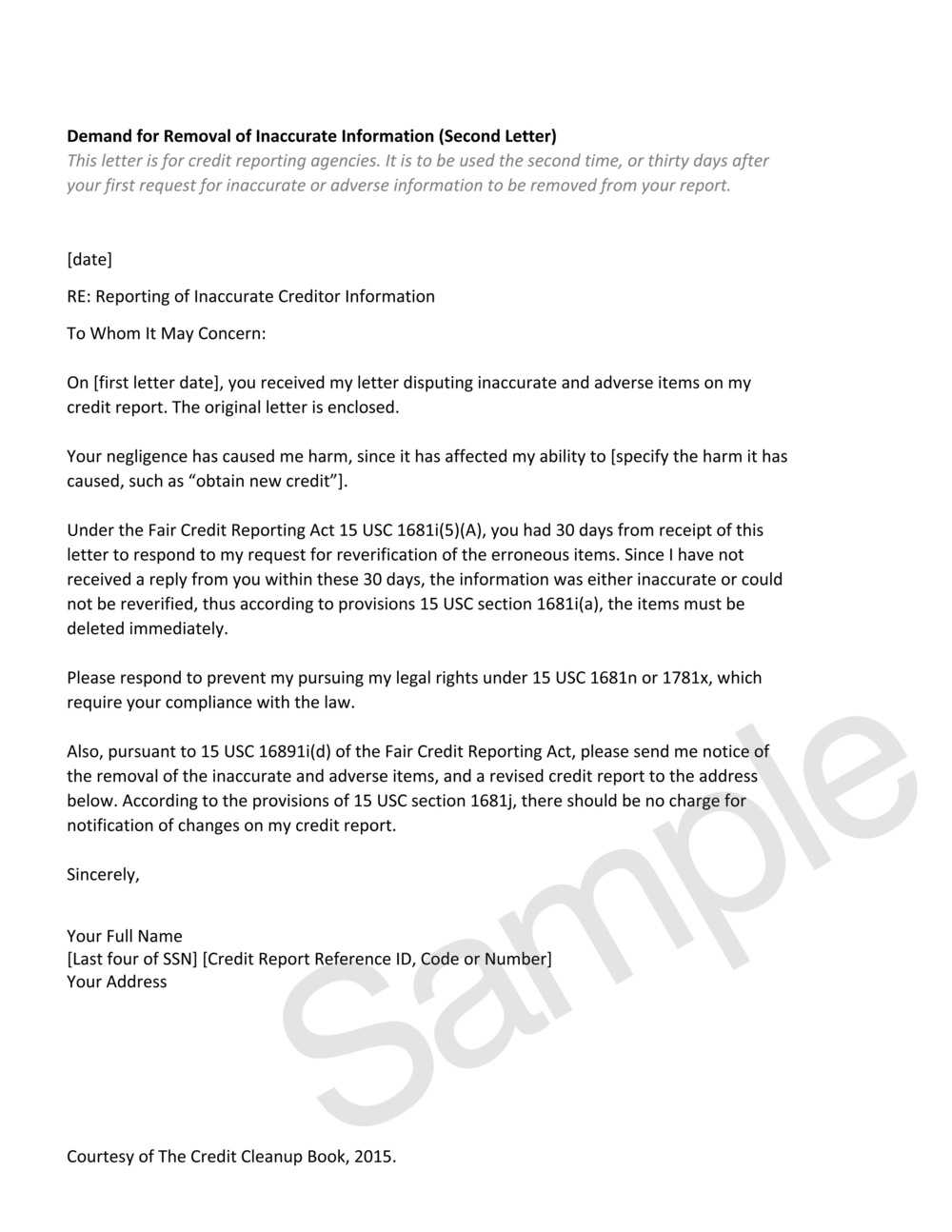 Credit Cleanup Tools — Home Of The Credit Cleanup Newsletter Intended For Credit Report Dispute Letter Template