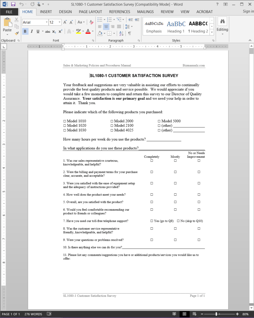 Customer Satisfaction Survey Template | Sl1080 1 Intended For Customer Satisfaction Report Template