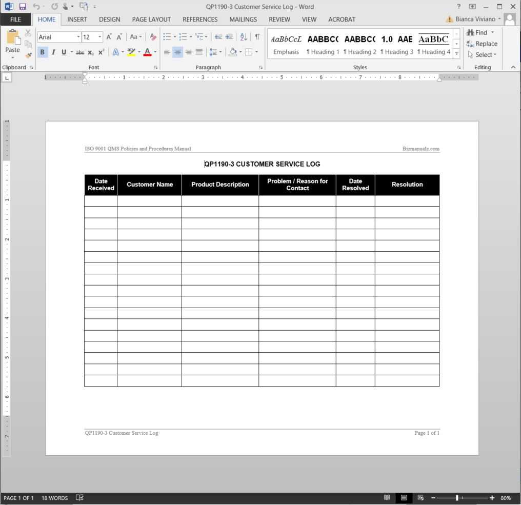 Customer Service Log Iso Template | Qp1190 3 Throughout Customer Contact Report Template