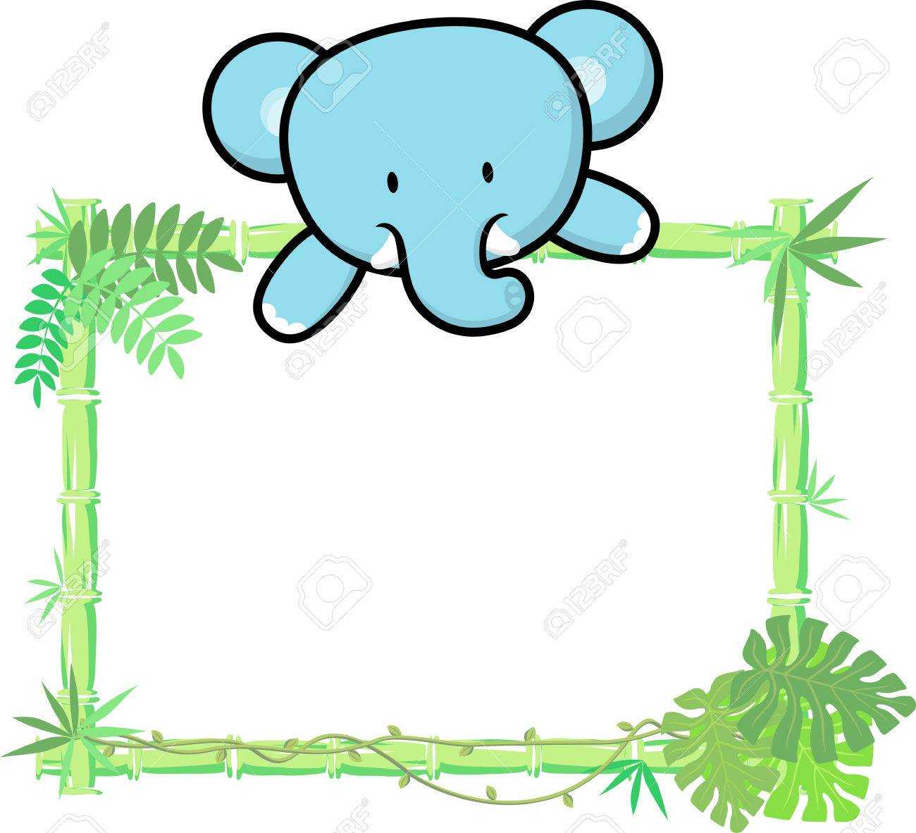 Cute Baby Elephant On Blank Board With Bamboo Frame Isolated.. Regarding Blank Elephant Template