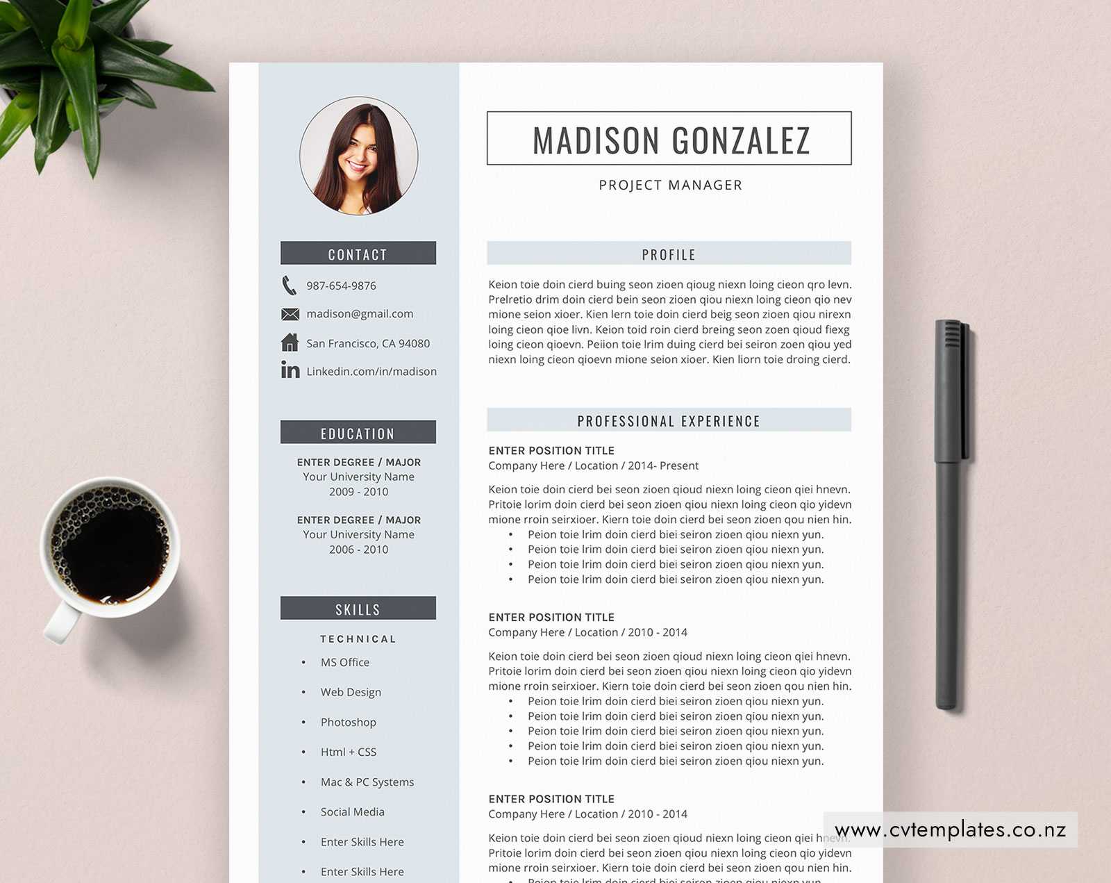 Cv Template, Professional Curriculum Vitae, Minimalist Cv Template Design,  Ms Word, Cover Letter, 1, 2 And 3 Page, Simple Resume Template, Instant With Regard To How To Make A Cv Template On Microsoft Word