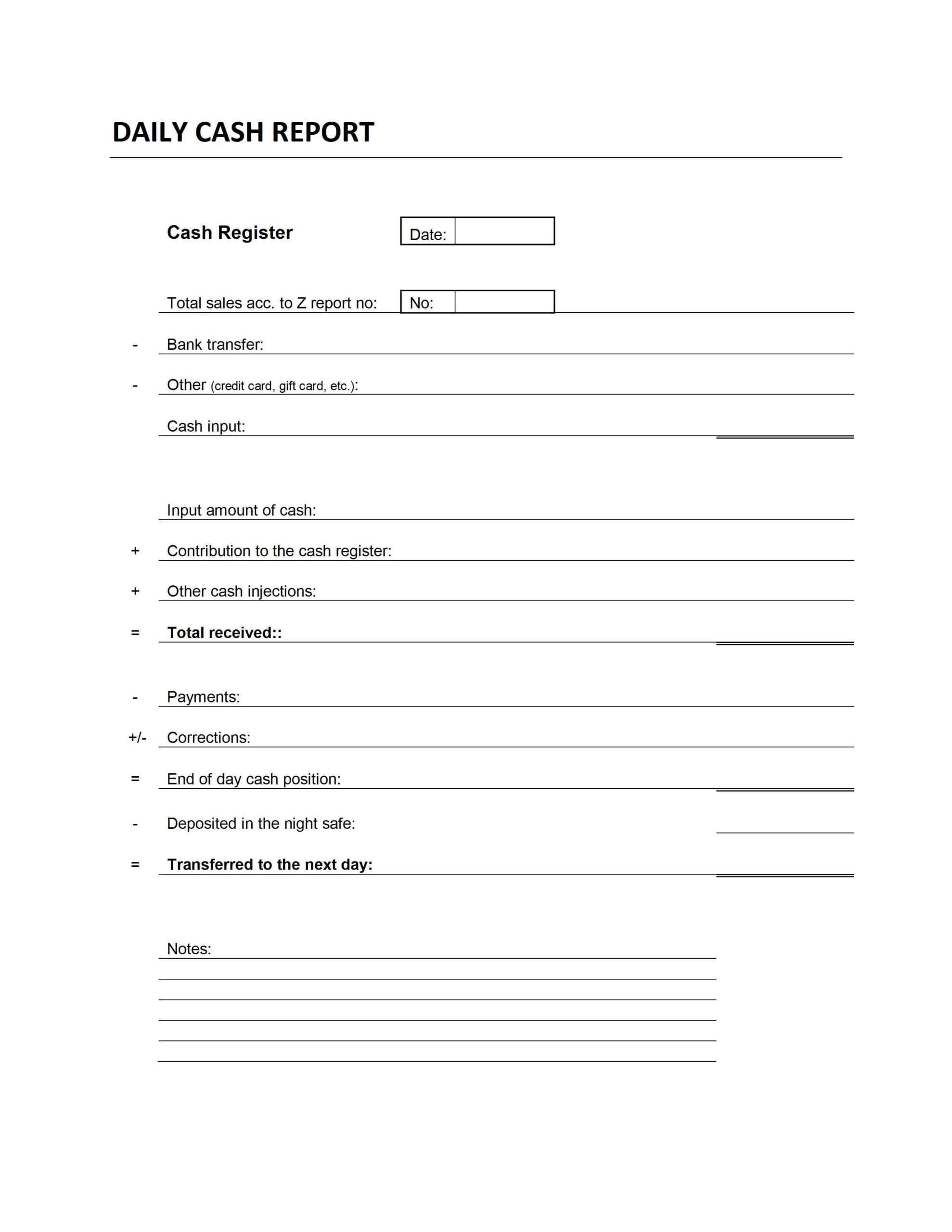 Daily Cash Transaction Report Template Within Trial Report Template