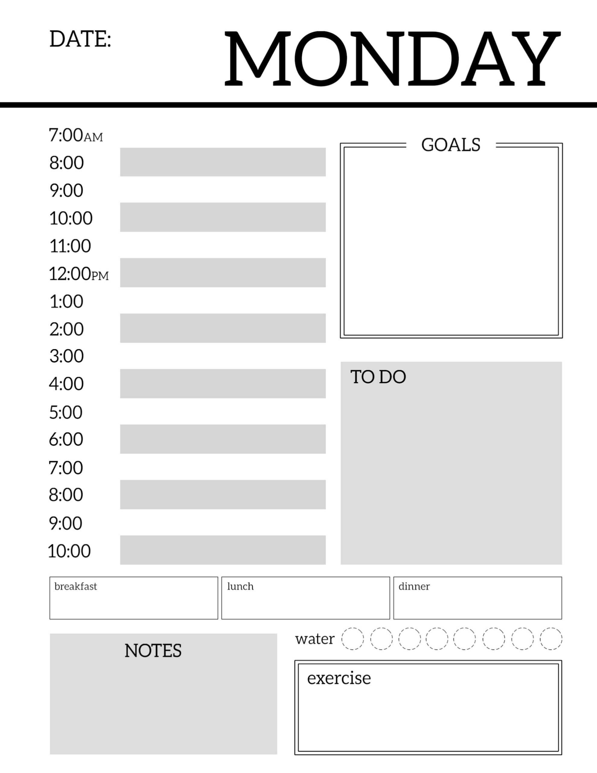 Daily Planner Printable Template Sheets – Paper Trail Design Inside Printable Blank Daily Schedule Template