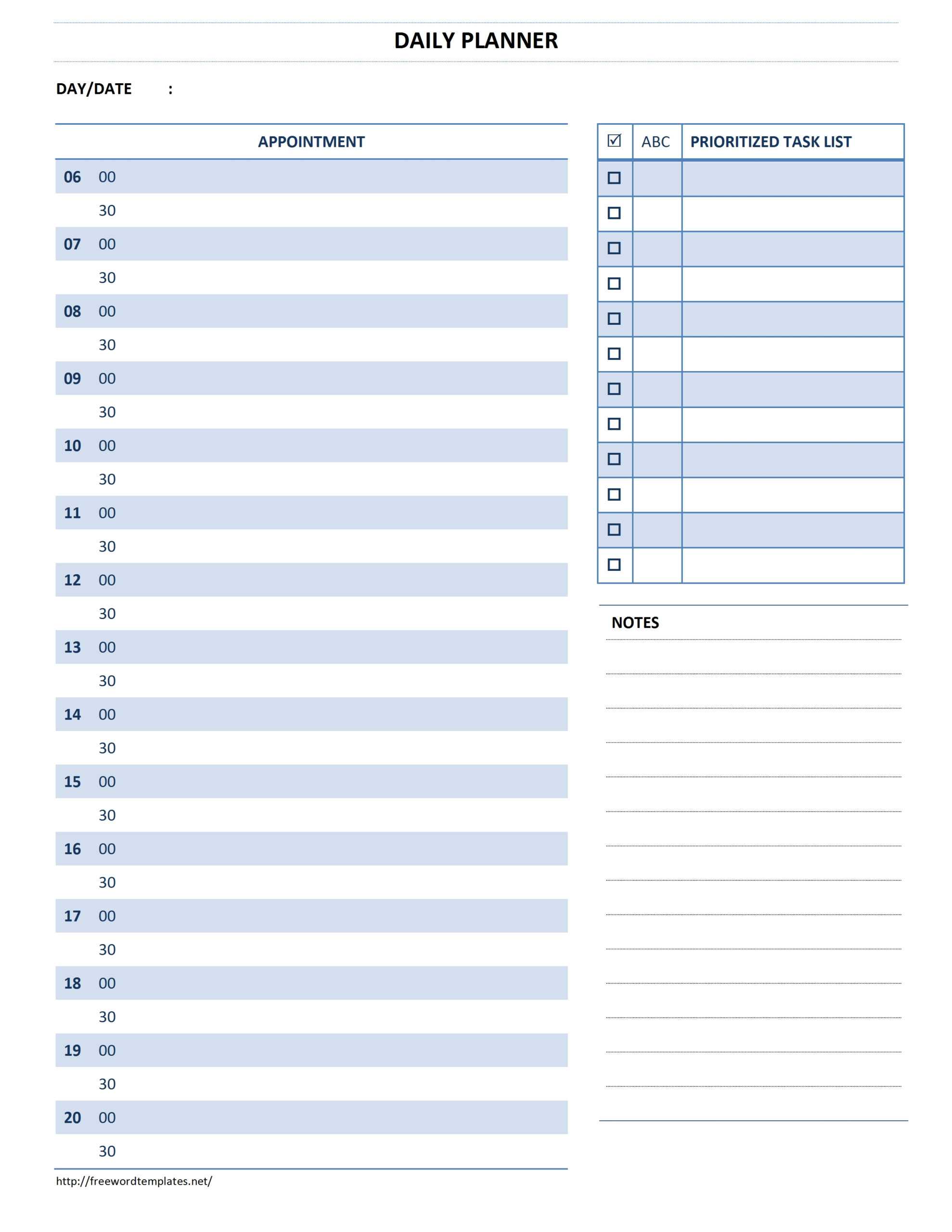 Daily Planner Template Throughout Appointment Card Template Word