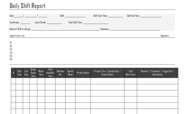 Daily Shift Report - with Shift Report Template