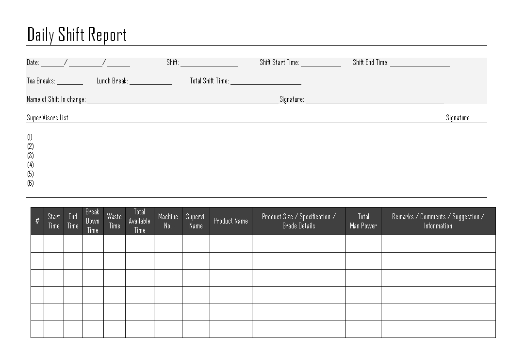 Daily Shift Report – With Shift Report Template