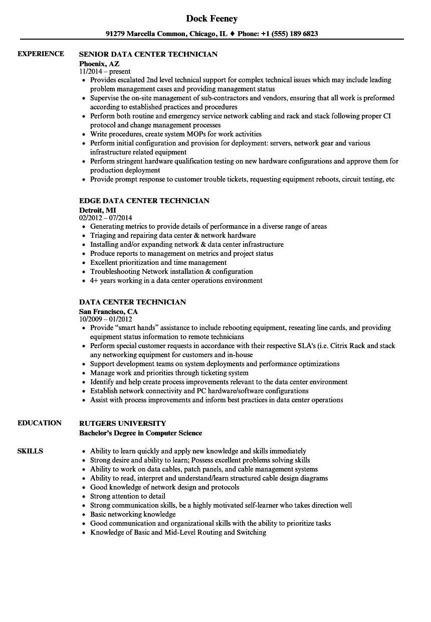 Data Center Technician Resume Samples | Velvet Jobs Regarding Data Center Audit Report Template